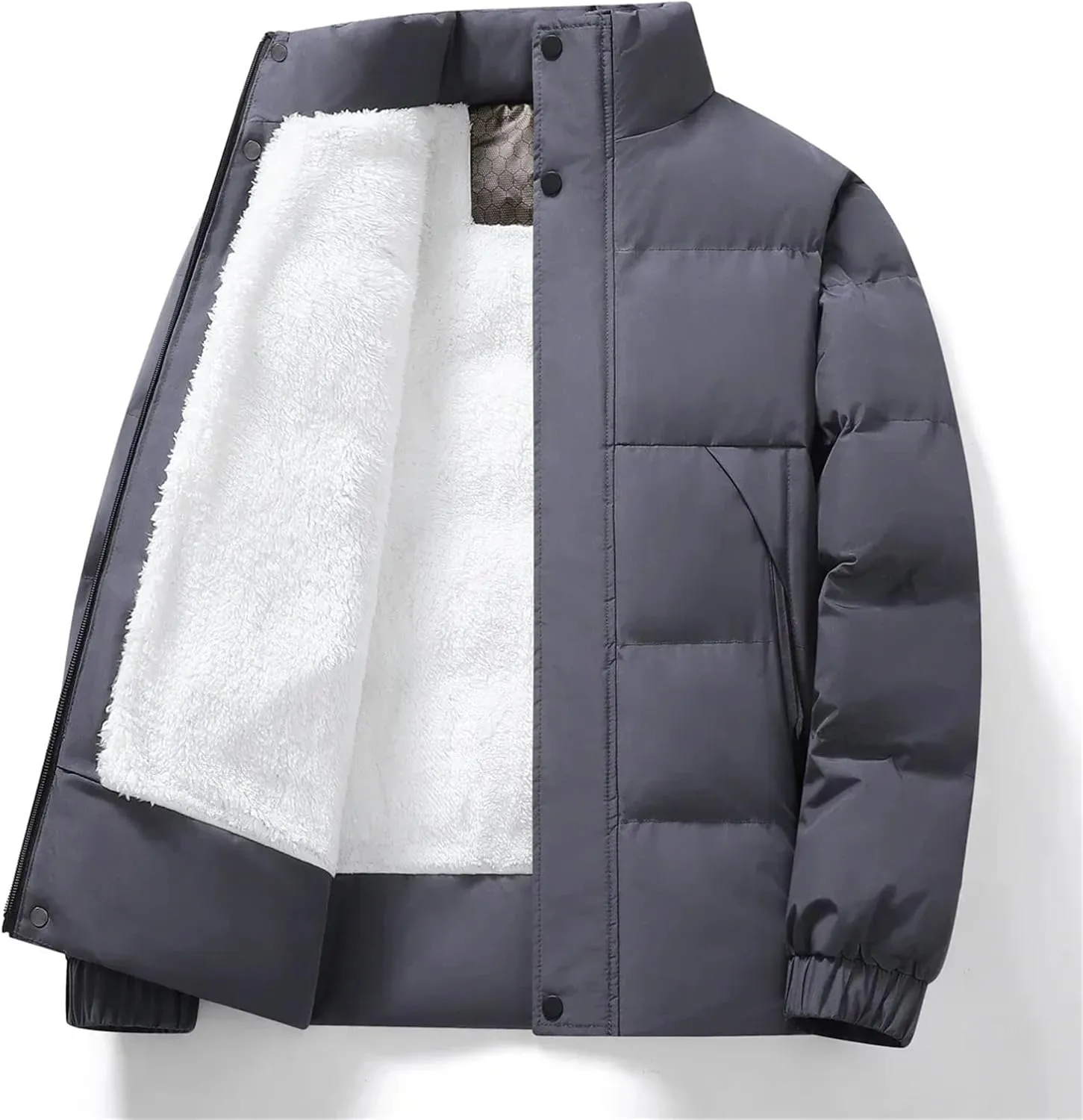 Thick Fleece Warm Puffer Jacket Winter Coat Warm Cotton Padded Coats Stand Collar Coat Male Plush Parkas