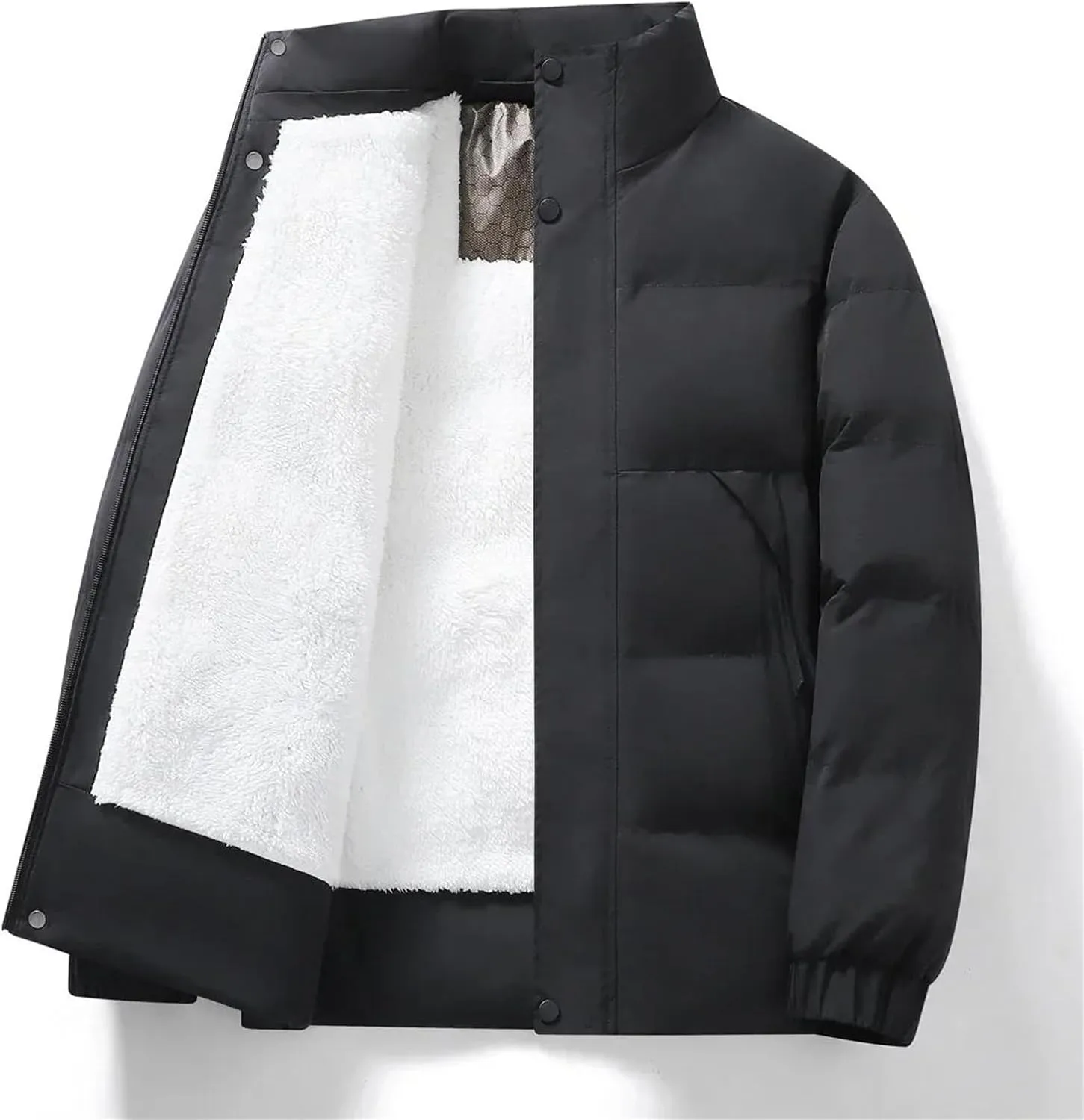 Thick Fleece Warm Puffer Jacket Winter Coat Warm Cotton Padded Coats Stand Collar Coat Male Plush Parkas