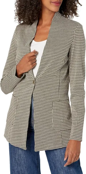 Tommy Hilfiger Women's Long Plaid Fitted Single Button Blazer