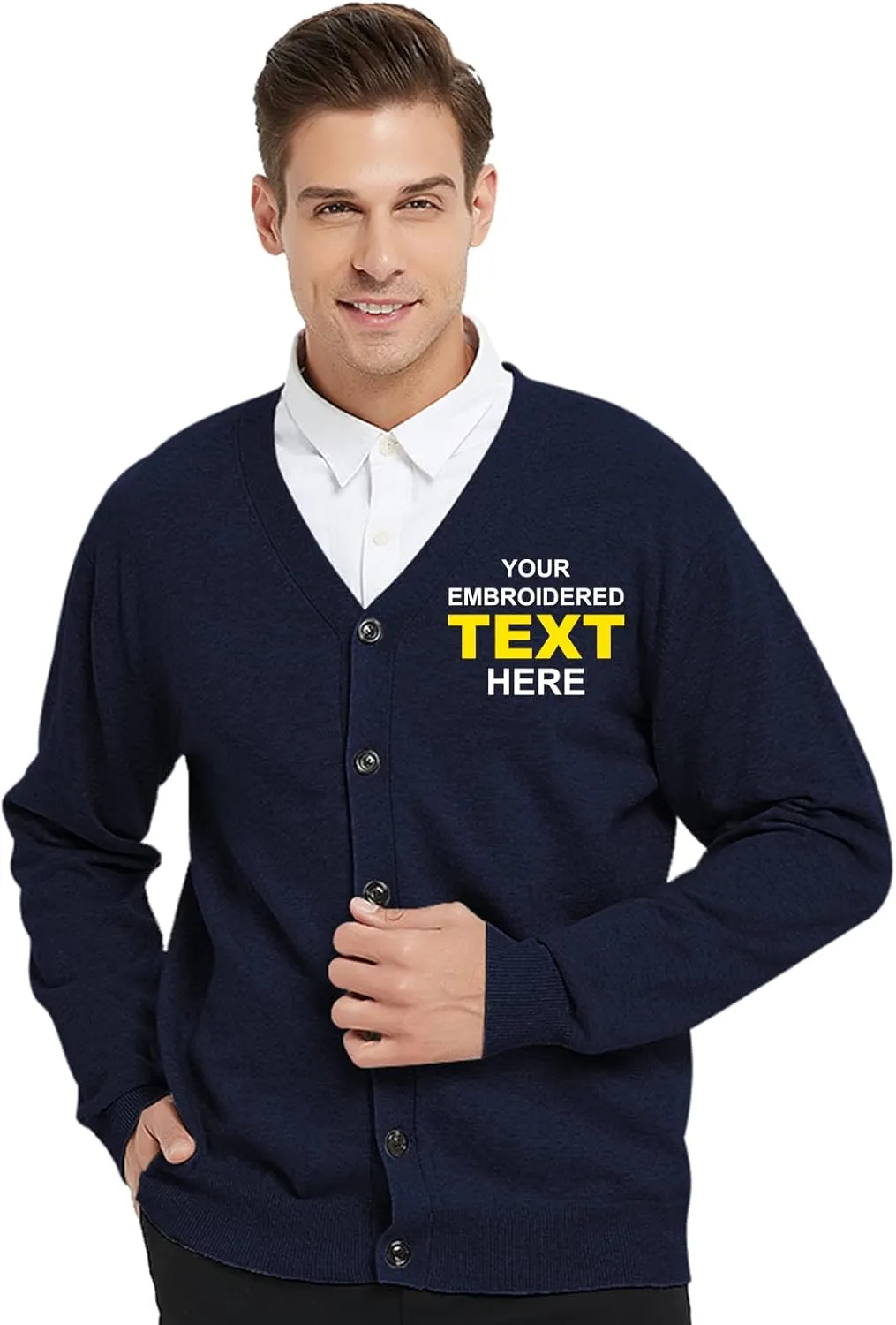 TopTie Embroidery Men's Sweater Cotton Custom Monogrammed Cardigan, Add Your Text Here