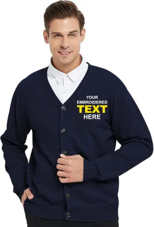 TopTie Embroidery Men's Sweater Cotton Custom Monogrammed Cardigan, Add Your Text Here