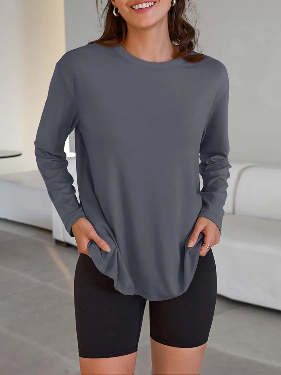 Trendy Queen Womens Oversized Long Sleeve T Shirts 2025 Basic Crewneck Tee Fall Tops Casual Workout Y2K Clothes