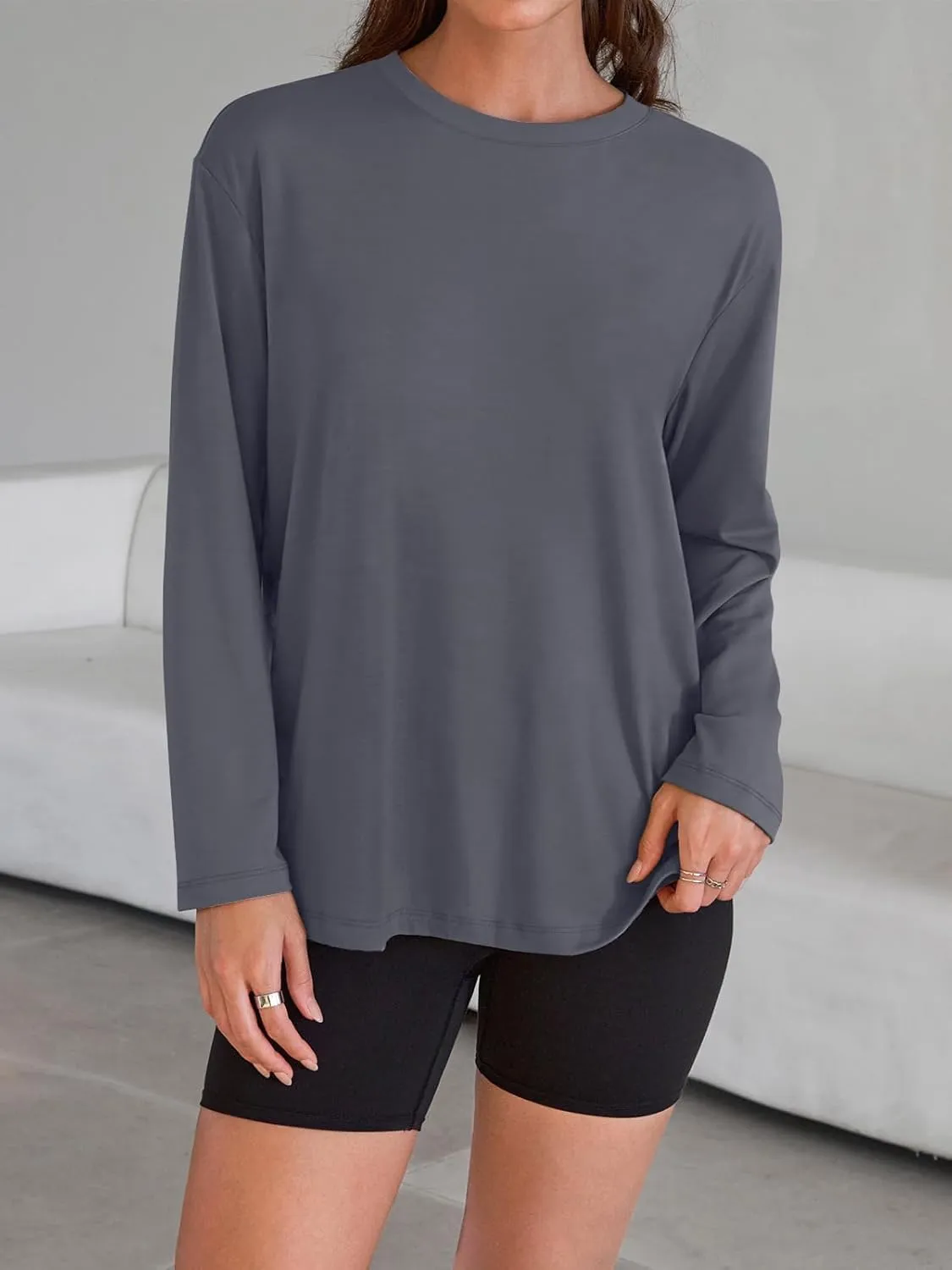 Trendy Queen Womens Oversized Long Sleeve T Shirts 2025 Basic Crewneck Tee Fall Tops Casual Workout Y2K Clothes