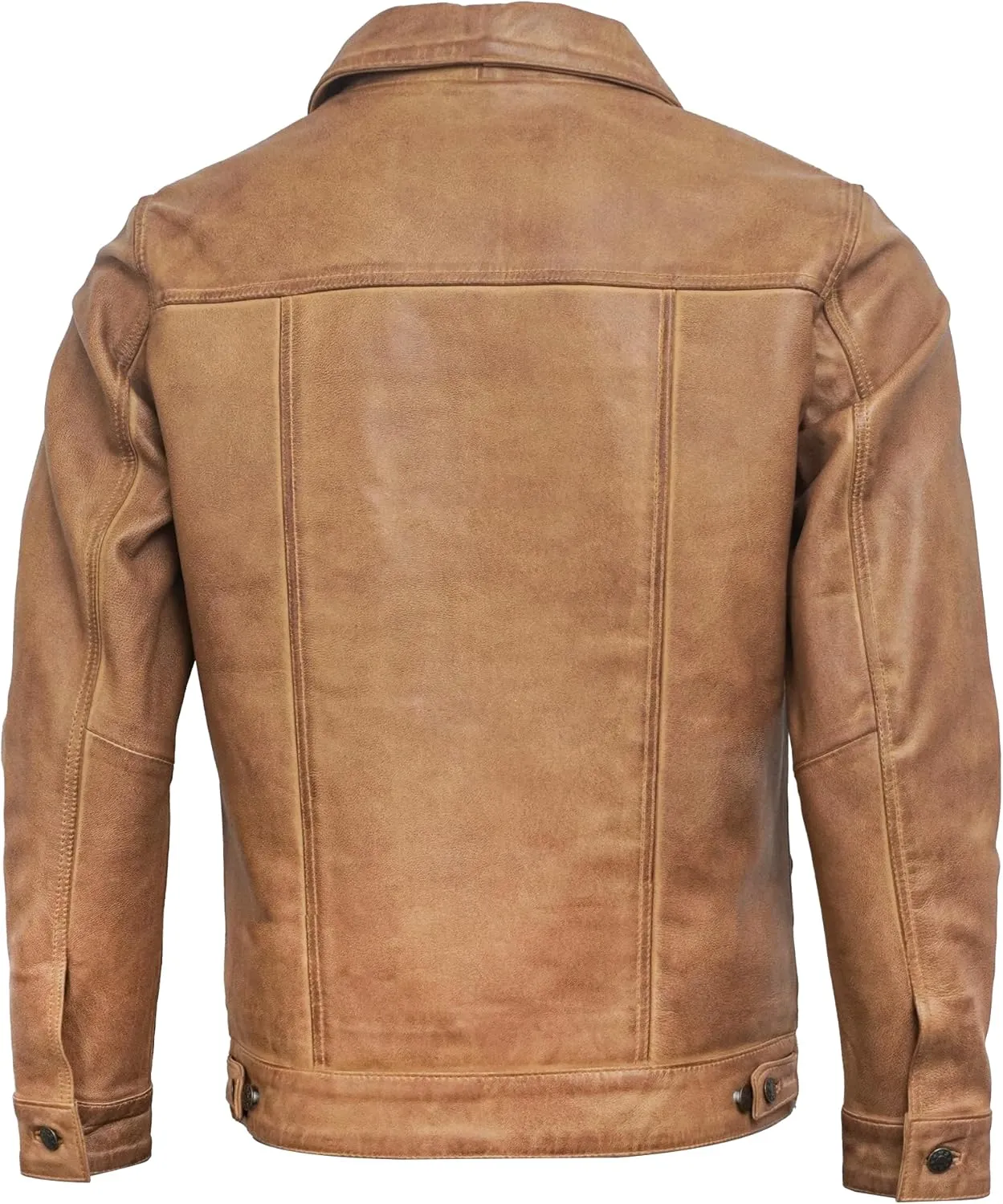Trucker Style Casual Vintage Leather Jacket Men - Classic Button Down Real Lambskin Jackets For Mens With Pockets