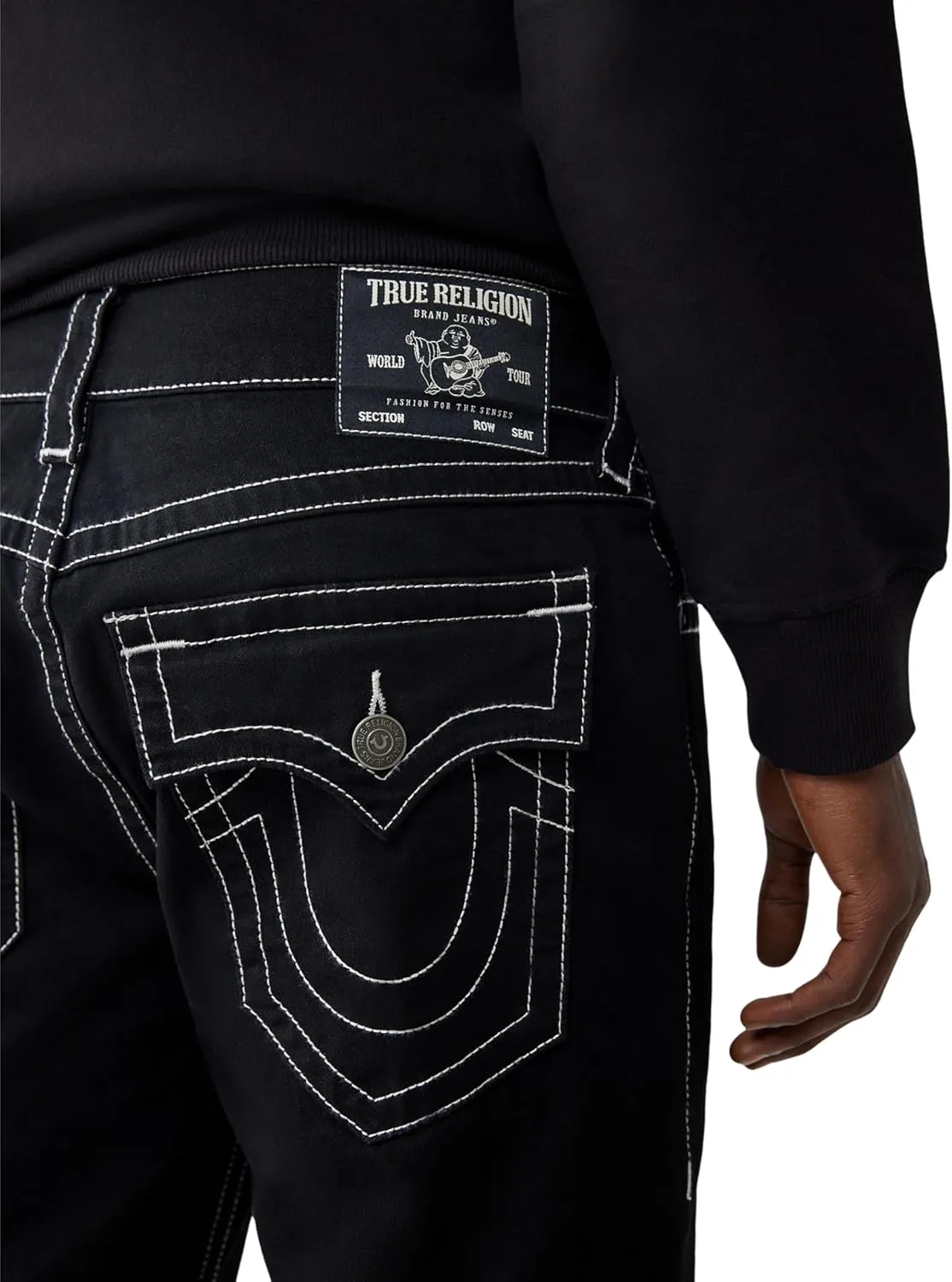 True Religion Men's Ricky SN Flap Black Short Fray Hem | Black Denim Shorts with Frayed Hem