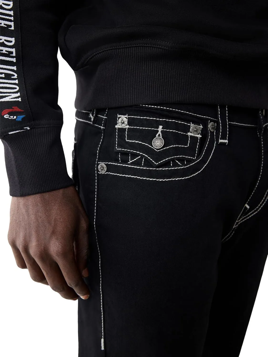 True Religion Men's Ricky SN Flap Black Short Fray Hem | Black Denim Shorts with Frayed Hem