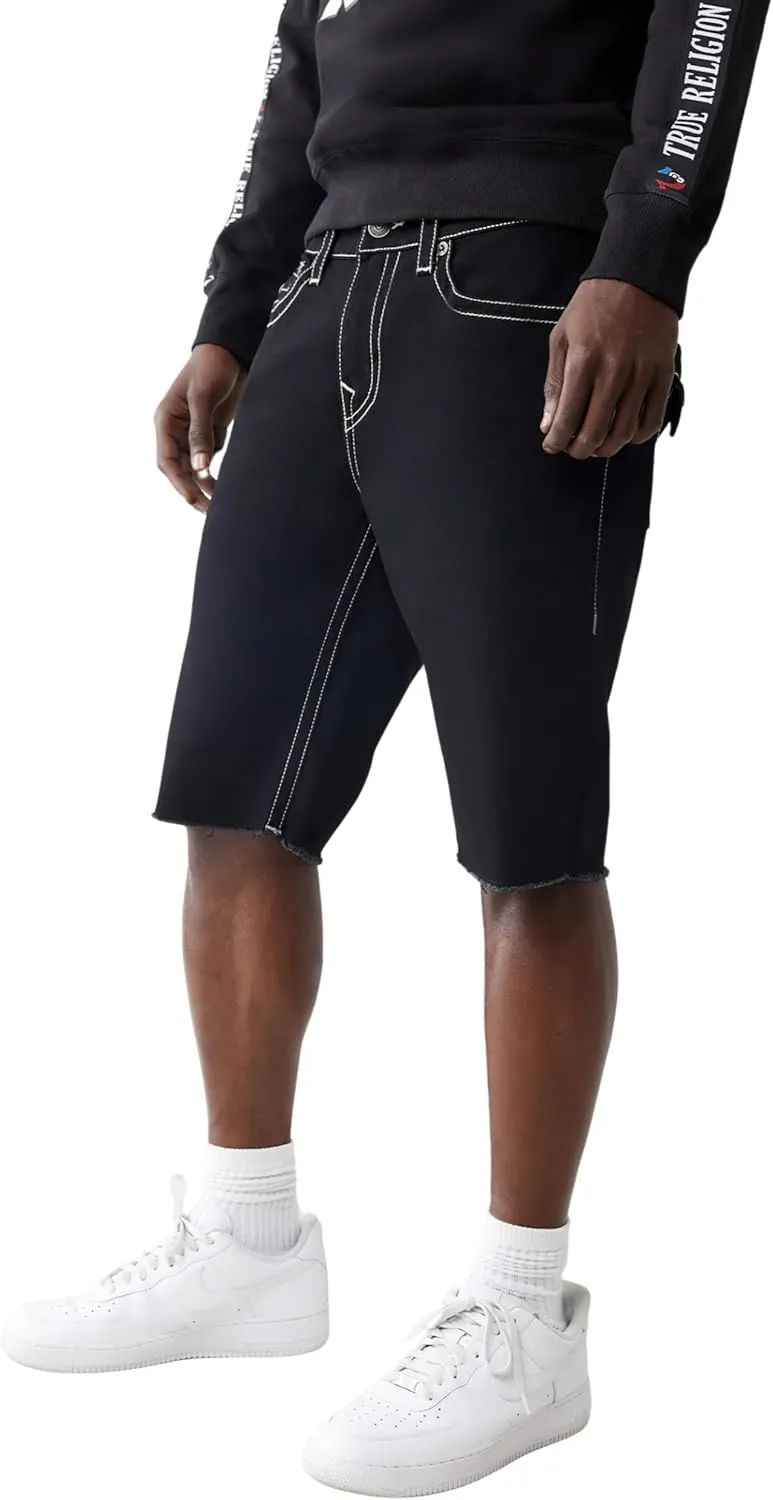 True Religion Men's Ricky SN Flap Black Short Fray Hem | Black Denim Shorts with Frayed Hem