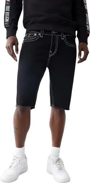 True Religion Men's Ricky SN Flap Black Short Fray Hem | Black Denim Shorts with Frayed Hem