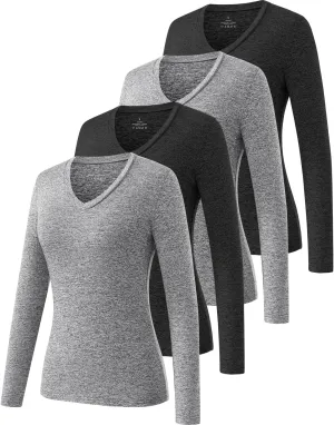 Ullnoy Women's Long Sleeve V Neck T Shirts Long Sleeve Workout Tops for Women V Neck Moisture Wicking Long Sleeve Tee Pack