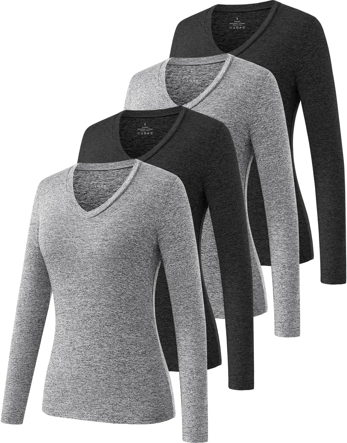 Ullnoy Women's Long Sleeve V Neck T Shirts Long Sleeve Workout Tops for Women V Neck Moisture Wicking Long Sleeve Tee Pack