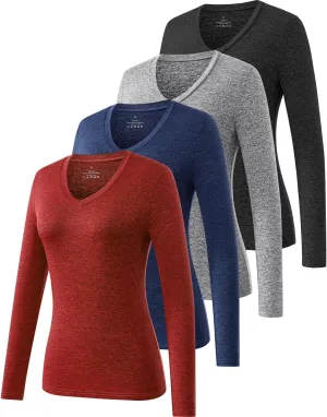 Ullnoy Women's Long Sleeve V Neck T Shirts Long Sleeve Workout Tops for Women V Neck Moisture Wicking Long Sleeve Tee Pack