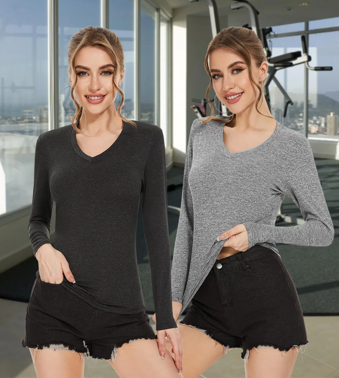 Ullnoy Women's Long Sleeve V Neck T Shirts Long Sleeve Workout Tops for Women V Neck Moisture Wicking Long Sleeve Tee Pack