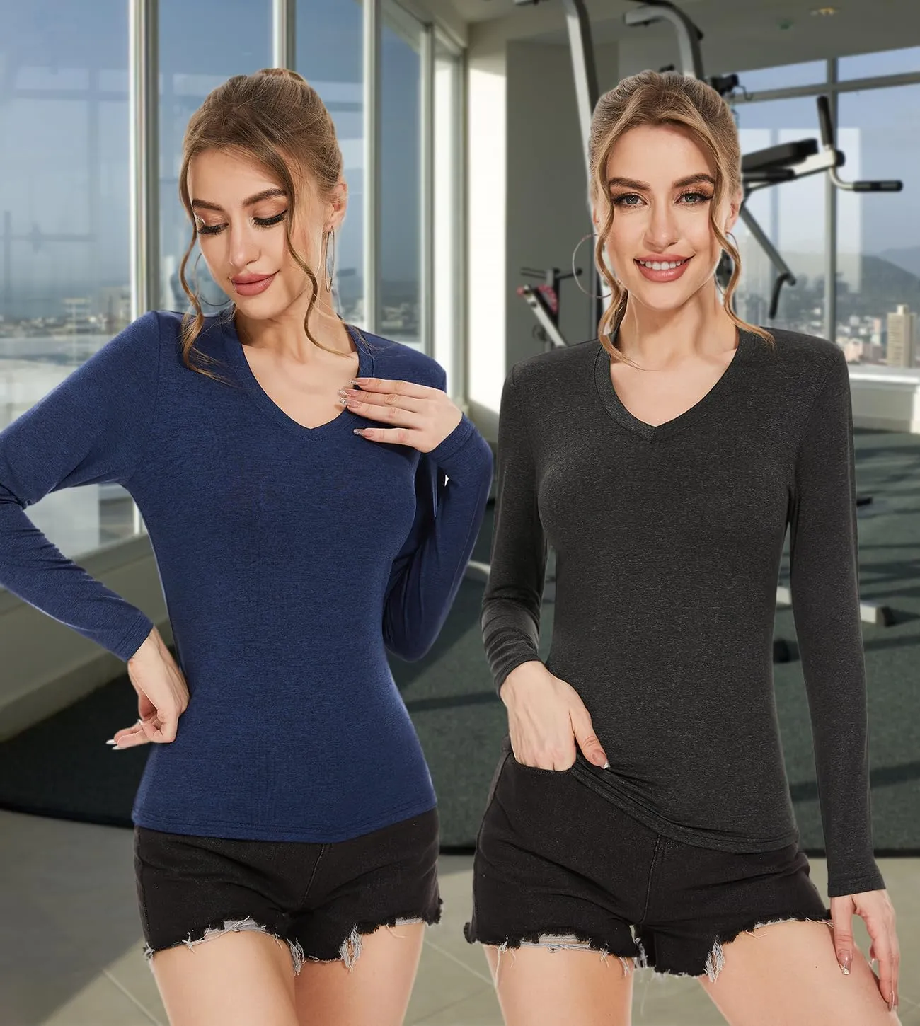 Ullnoy Women's Long Sleeve V Neck T Shirts Long Sleeve Workout Tops for Women V Neck Moisture Wicking Long Sleeve Tee Pack