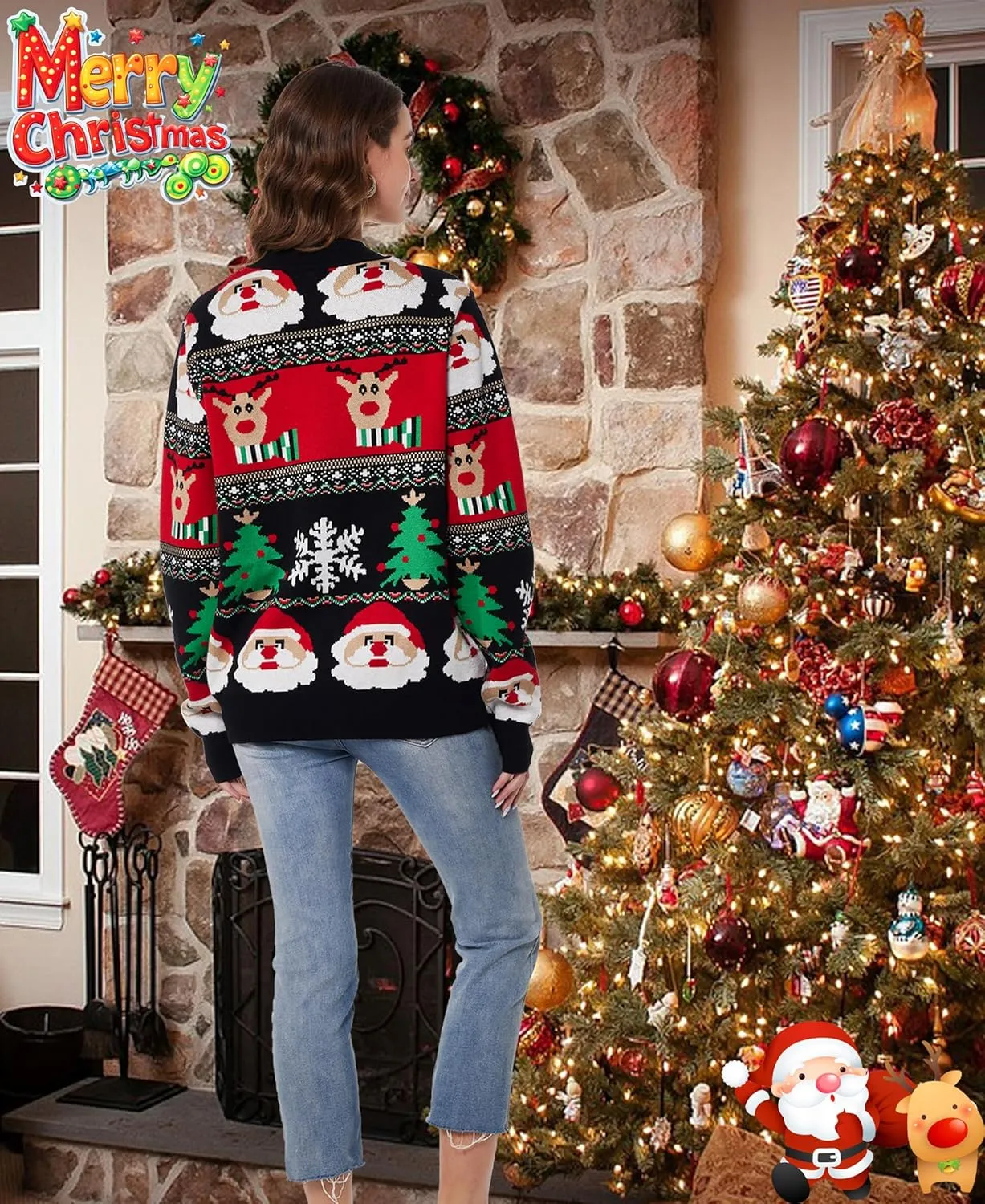 Unisex Ugly Christmas Sweaters Adult Long Sleeve Crewneck Sweaters Funny Top Pullover Xmas Party Family Gatherings