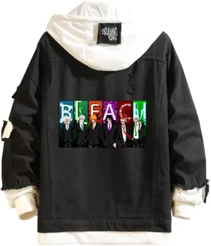Urahara Kisuke Jeans Jacket Anime Kuchiki Rukia Cosplay Denim Jacket Hoodie Casual Ripped Novelty Coat for Unisex