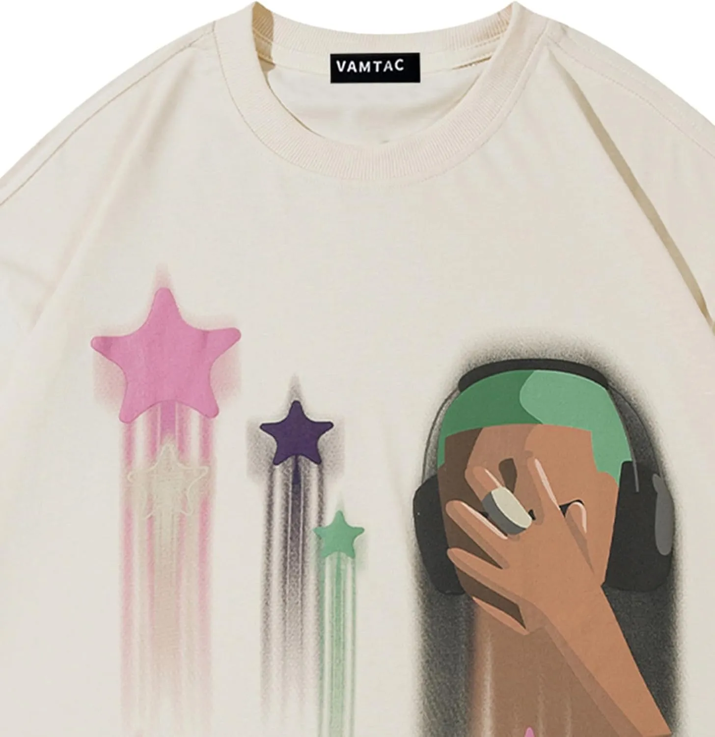 Vamtac Mens Graffiti Star Print Tee Oversized Y2k Graphic T Shirt Cause Soft Vintage Tops Trendy Outfits