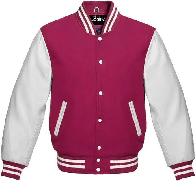 Varsity Men's Baseball Letterman Bomber Wool & Genuine Leather Sleeves Jacket