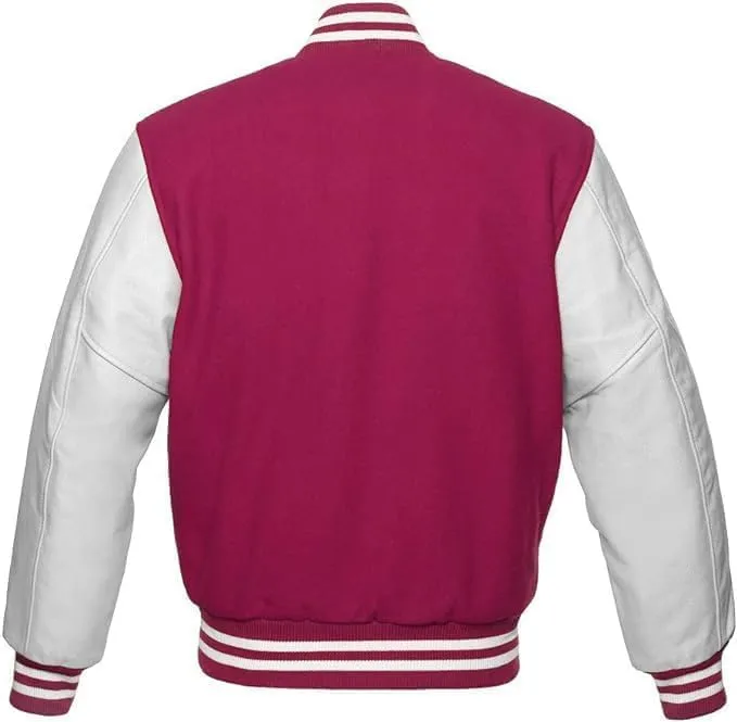Varsity Men's Baseball Letterman Bomber Wool & Genuine Leather Sleeves Jacket