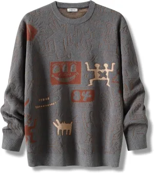 Vintage Retro Style Graffiti Art Print Graphic Sweater - Bold Graphic Oversized Sweaters for Men - Casual Urban Wear