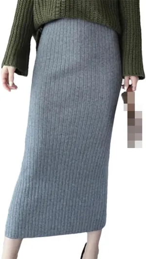 Vsadsau Women's Autumn Winter Knitted Wool Midi Skirt Autumn and Winter Belt Office Pencil Skirts