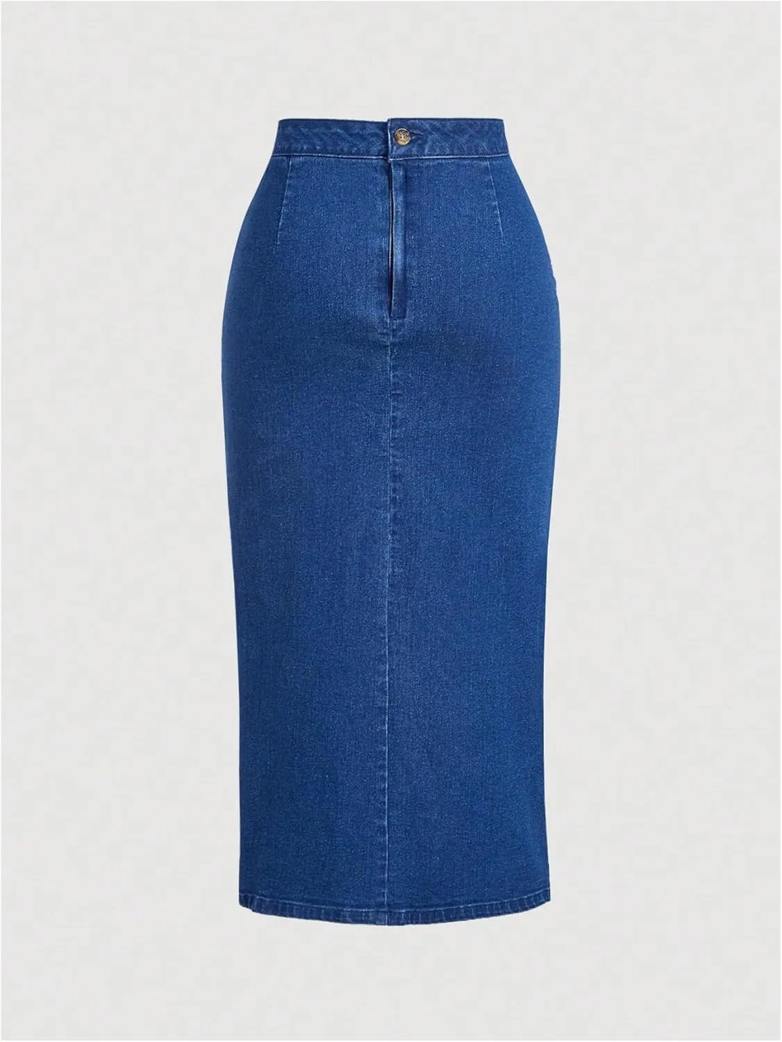 WDIRARA Women's High Waisted Drawstring Split Thigh Bodycon Midi Denim Skirt