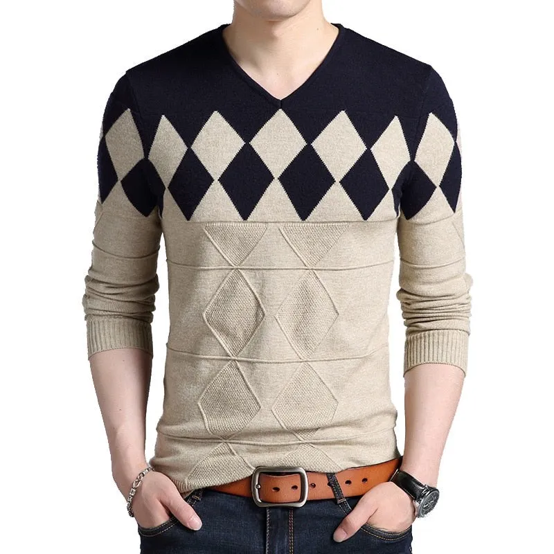 West Louis Diamonds Pattern V-Neck Knitted Pullover