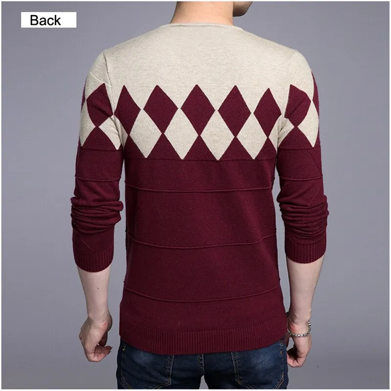 West Louis Diamonds Pattern V-Neck Knitted Pullover
