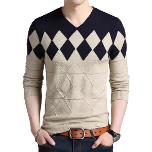 West Louis Diamonds Pattern V-Neck Knitted Pullover