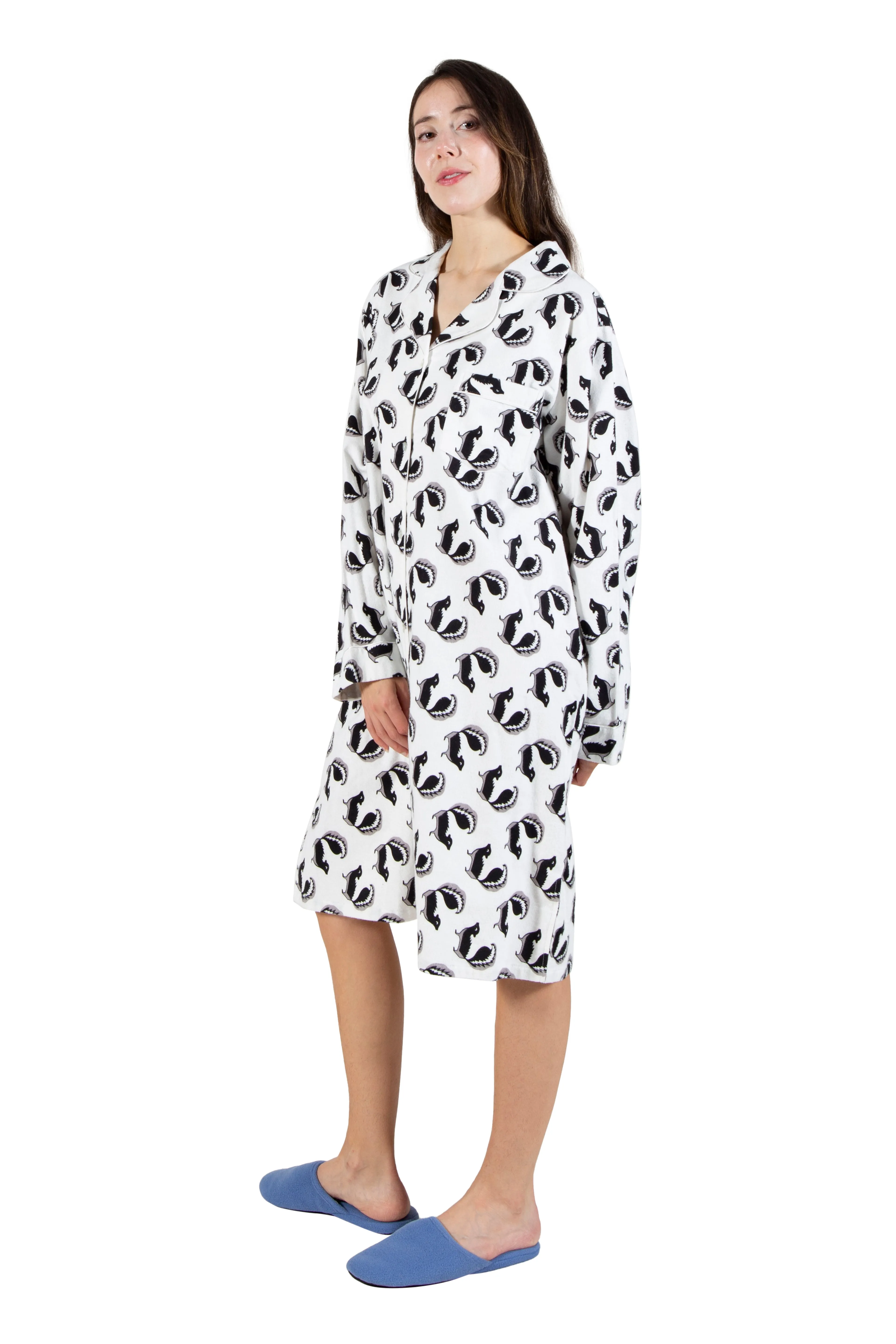 Whimsical Skunk Flannel Night Shirt