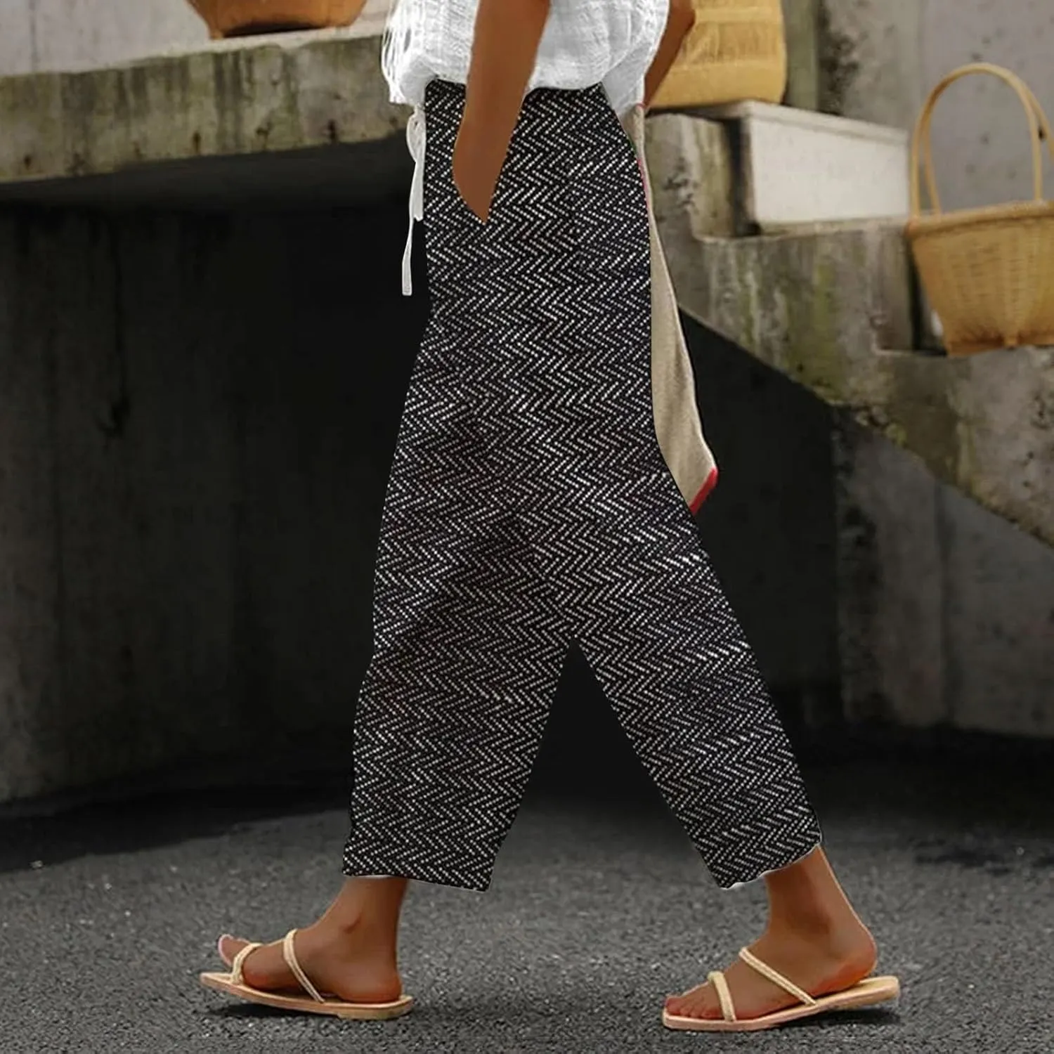 White Capris for Women Casual Drawstring Pants Women Capri Pants for Linen Pants for Women 2024 Capri Pants for