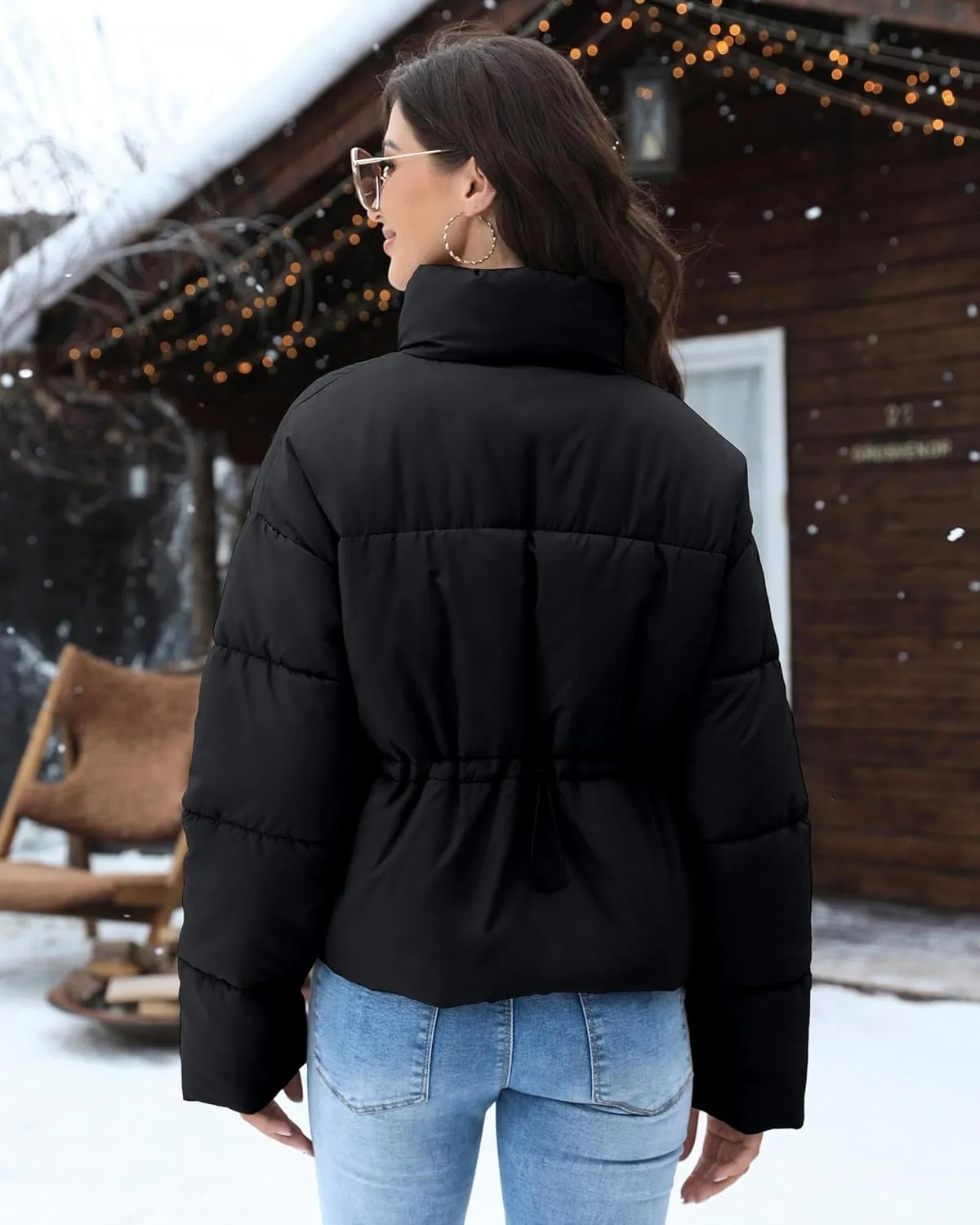 WHN Women' s Cropped Quilted Puffer Jacket Outerwear Coat Winter Warm Full Zipper Padded Jacket