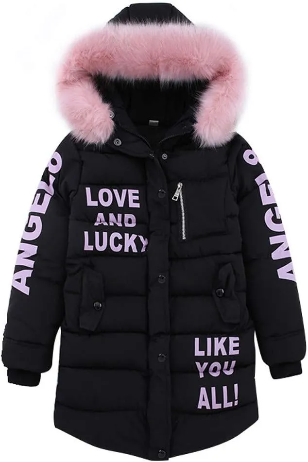 Winter Girls Thicken Fleece Hooded Jacket Casual Coat Faux Warm Hooded Cotton-padded Outwear for Kids 5-12 Years