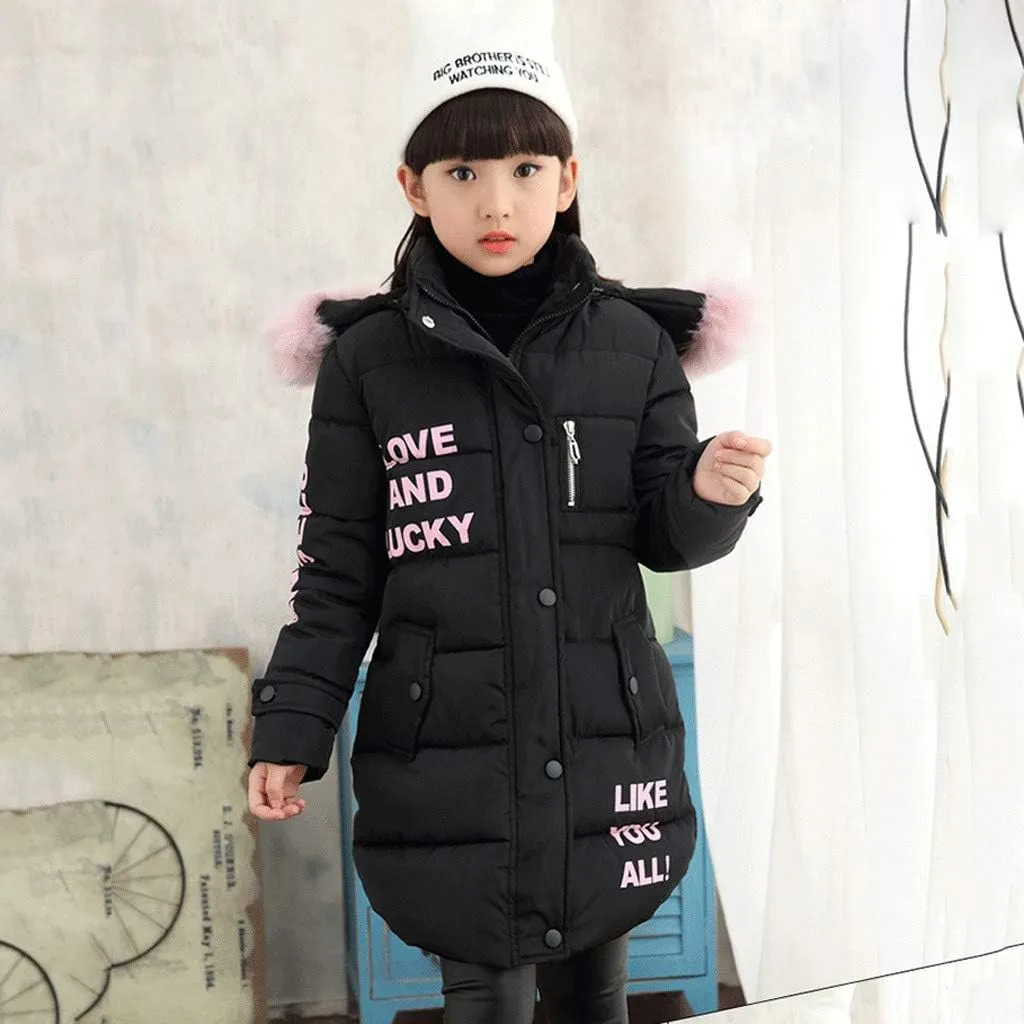 Winter Girls Thicken Fleece Hooded Jacket Casual Coat Faux Warm Hooded Cotton-padded Outwear for Kids 5-12 Years