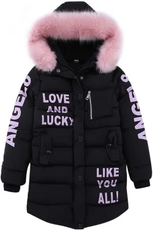 Winter Girls Thicken Fleece Hooded Jacket Casual Coat Faux Warm Hooded Cotton-padded Outwear for Kids 5-12 Years