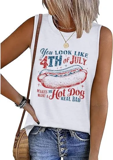 Women 4th of July Patriotic Tank Tops USA Flag American Independence Day Shirts Memorial Day Tops BBQ Tee