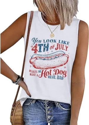 Women 4th of July Patriotic Tank Tops USA Flag American Independence Day Shirts Memorial Day Tops BBQ Tee