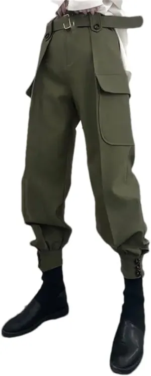 Women Belt Button Pockets Cargo Pants High Waist Streetwear Harem Pants Gothic Pants Female