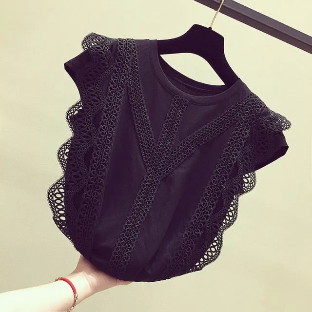 Women Lace Knitted Blouse | Short Sleeve Blouses Tops | Solid Color Shirt blouse Top | Women Girl Blouse | Women Lace Blouses | Romantic Top
