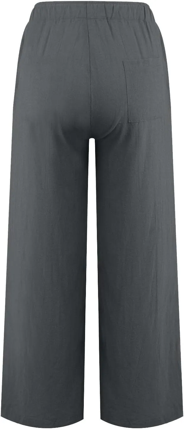 Women Linen Summer Baggy Palazzo Lounge Pants Low Waist Baggy Stretchy Plus Size Trousers Trendy