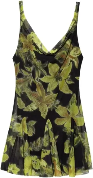 Women Printed Tulle Suspender Camisole Short A-line Casual Dress