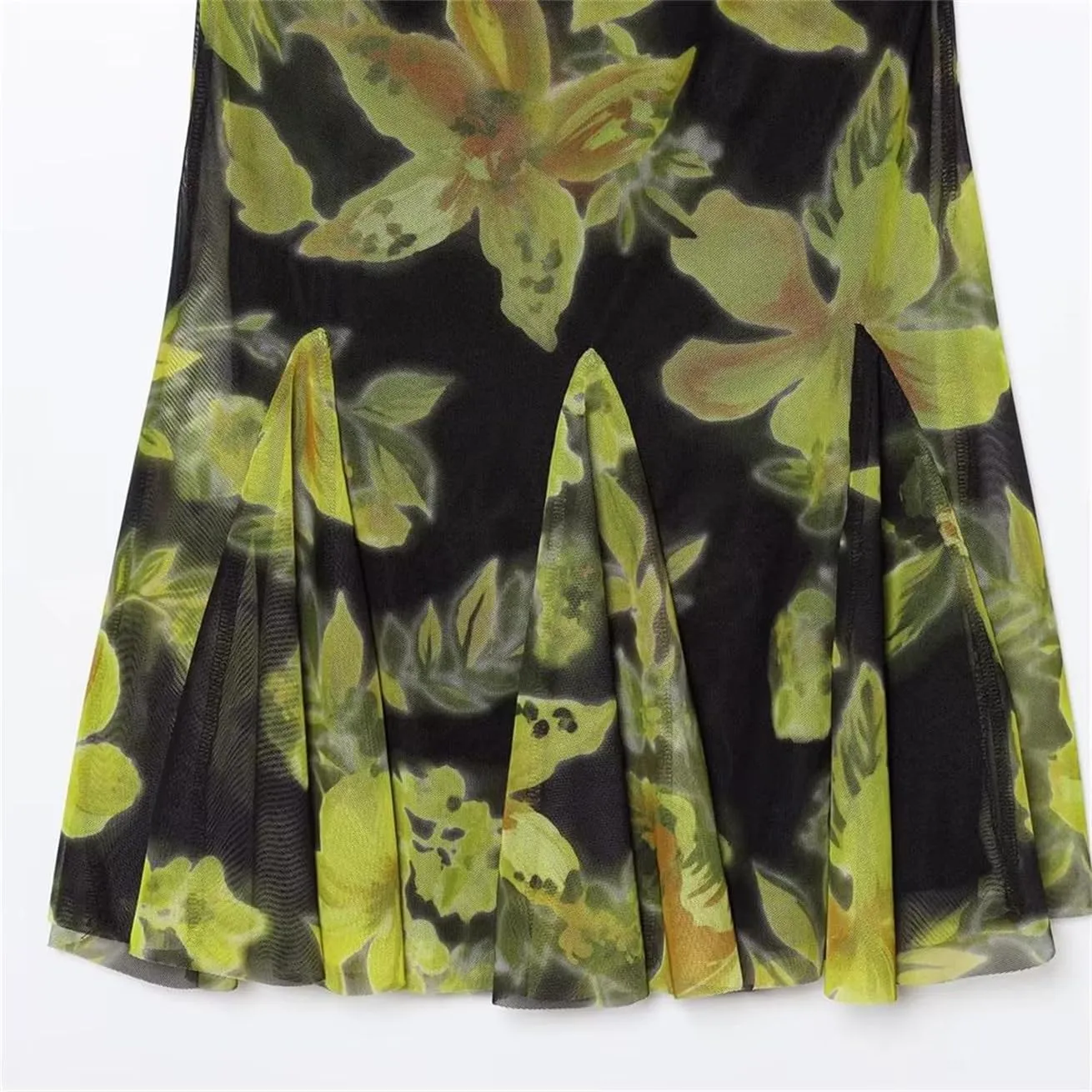 Women Printed Tulle Suspender Camisole Short A-line Casual Dress