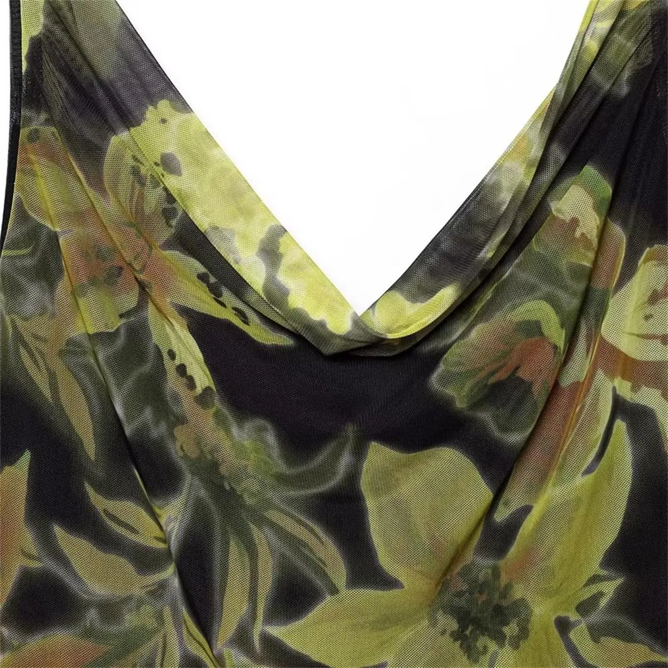 Women Printed Tulle Suspender Camisole Short A-line Casual Dress