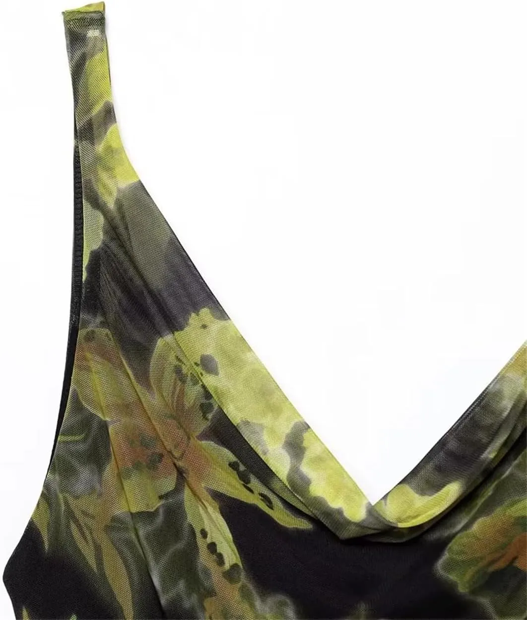 Women Printed Tulle Suspender Camisole Short A-line Casual Dress