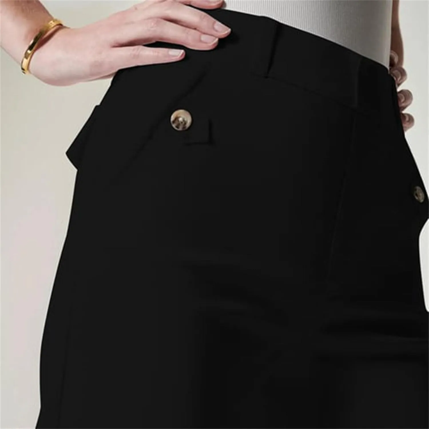 Women Stretch Twill Cropped Wide Leg Dress Pants High Waist Casual Palazzo Trousers Baggy Business Work Trousers Long