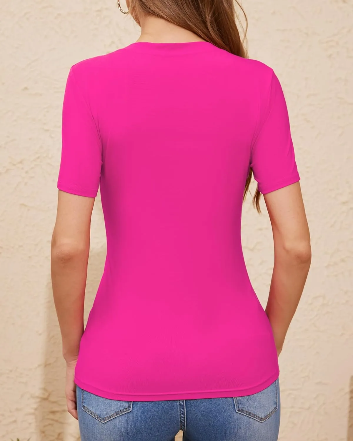 Women V Neck Short Sleeve Tight Fitted Summer Dressy Casual Sexy Cute Tops T Shirts Tee Tshirt Clothes