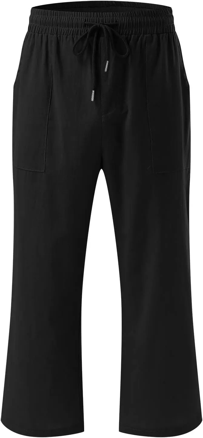 Women Wide Leg Cotton and Linen Pants Dressy High Waisted Palazzo Pants Joggers Drawstring Trouser with Pocket
