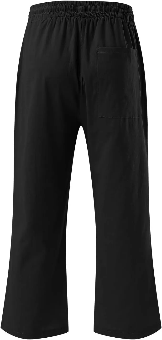 Women Wide Leg Cotton and Linen Pants Dressy High Waisted Palazzo Pants Joggers Drawstring Trouser with Pocket
