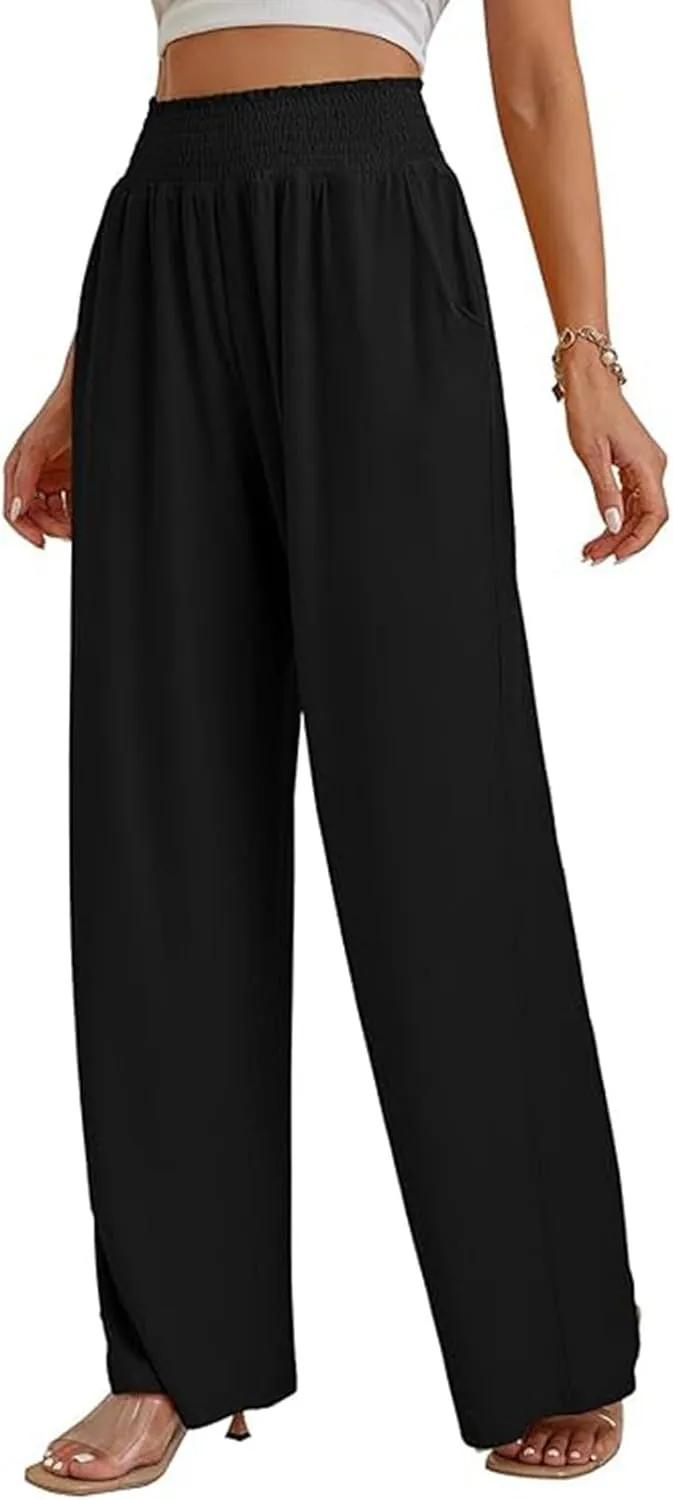Women Wide Leg Cotton and Linen Pants Dressy High Waisted Palazzo Pants Joggers Drawstring Trouser with Pocket