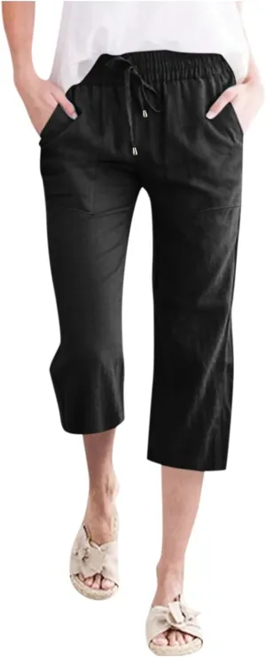 Women Wide Leg Cotton and Linen Pants Dressy High Waisted Palazzo Pants Joggers Drawstring Trouser with Pocket