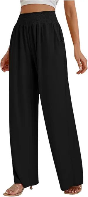 Women Wide Leg Cotton and Linen Pants Dressy High Waisted Palazzo Pants Joggers Drawstring Trouser with Pocket